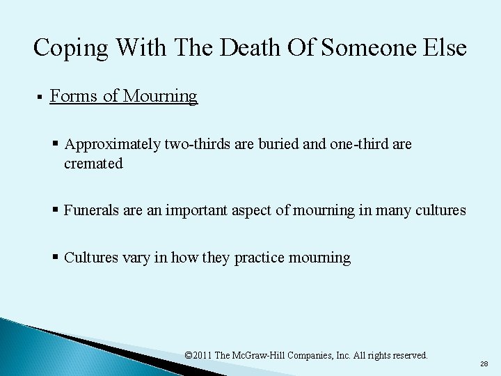 Coping With The Death Of Someone Else § Forms of Mourning § Approximately two-thirds