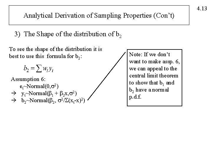 Analytical Derivation of Sampling Properties (Con’t) 3) The Shape of the distribution of b