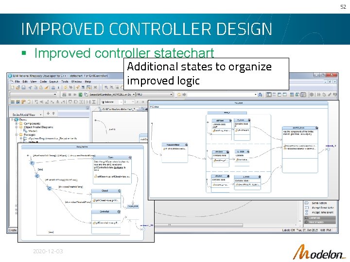 52 IMPROVED CONTROLLER DESIGN § Improved controller statechart Additional states to organize improved logic