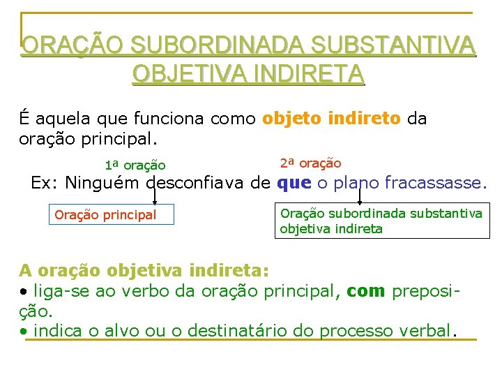 ORAÇÃO SUBORDINADA SUBSTANTIVA OBJETIVA INDIRETA É aquela que funciona como objeto indireto da oração