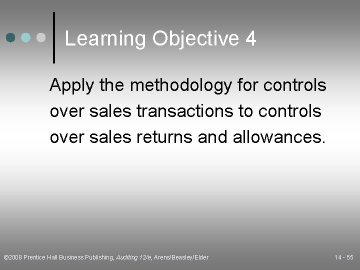 Learning Objective 4 Apply the methodology for controls over sales transactions to controls over