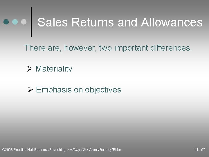 Sales Returns and Allowances There are, however, two important differences. Ø Materiality Ø Emphasis