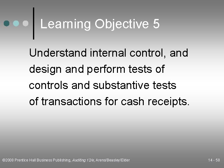 Learning Objective 5 Understand internal control, and design and perform tests of controls and