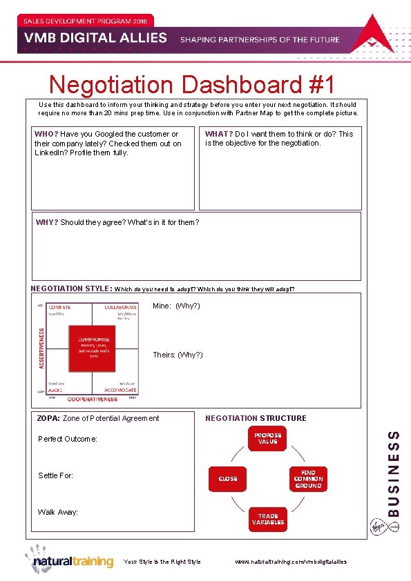 Negotiation Dashboard #1 Use this dashboard to inform your thinking and strategy before you