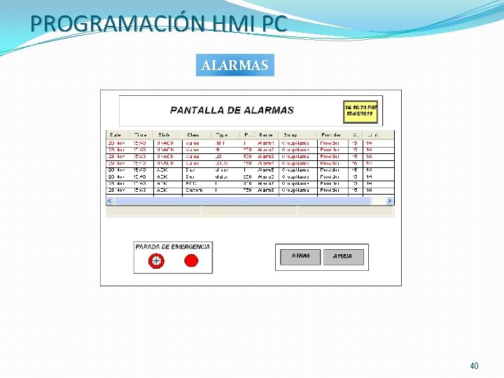PROGRAMACIÓN HMI PC ALARMAS 40 
