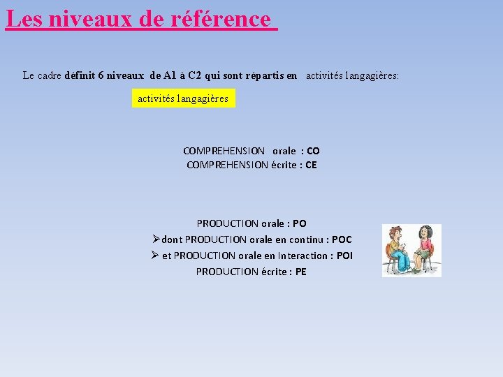 Les niveaux de référence Le cadre définit 6 niveaux de A 1 à C