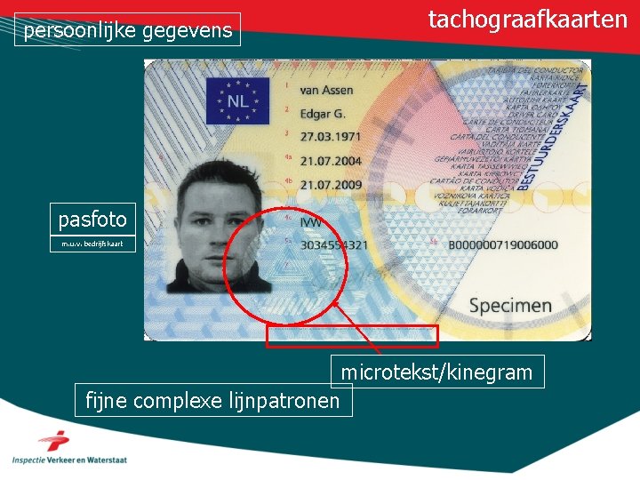 persoonlijke gegevens tachograafkaarten pasfoto m. u. v. bedrijfskaart microtekst/kinegram fijne complexe lijnpatronen 