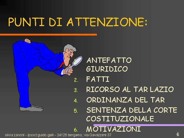PUNTI DI ATTENZIONE: 1. 2. 3. 4. 5. 6. ANTEFATTO GIURIDICO FATTI RICORSO AL