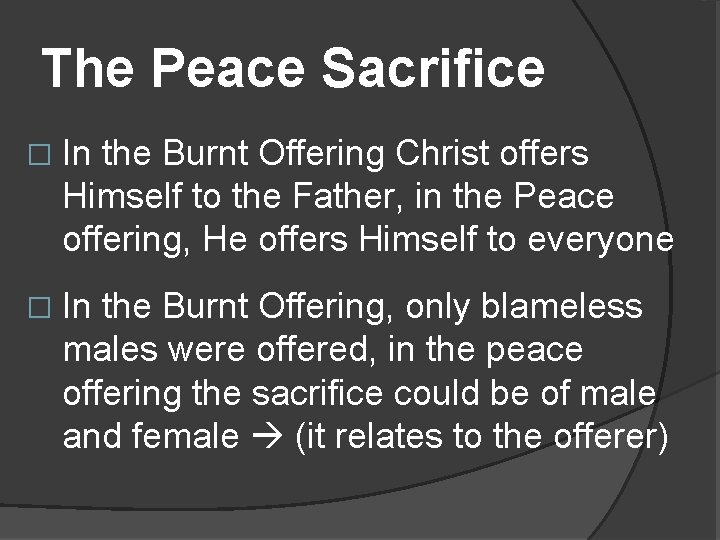 The Peace Sacrifice � In the Burnt Offering Christ offers Himself to the Father,