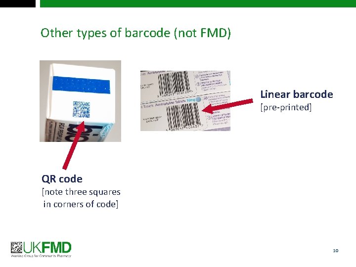 Other types of barcode (not FMD) Linear barcode [pre-printed] QR code [note three squares