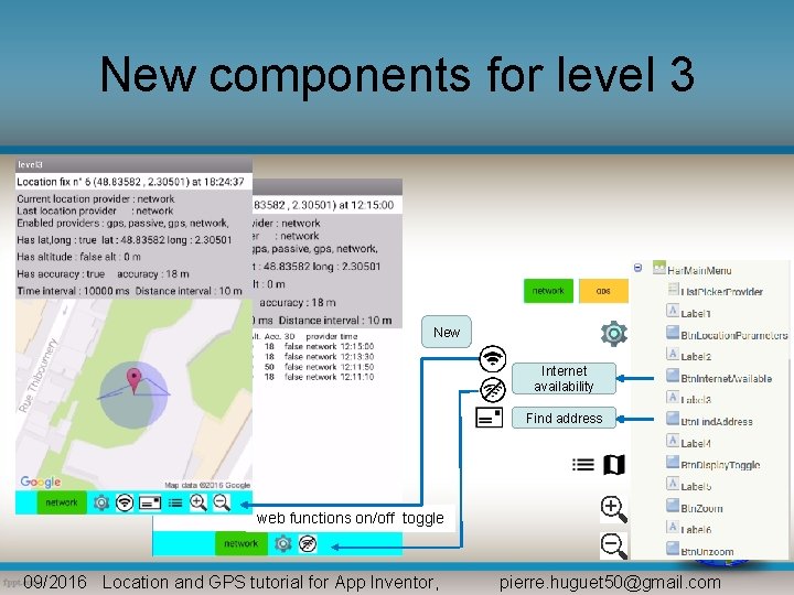 New components for level 3 New Internet availability Find address web functions on/off toggle