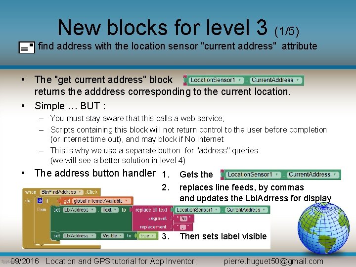 New blocks for level 3 (1/5) find address with the location sensor "current address"