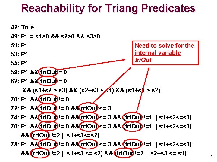 Reachability for Triang Predicates 42: True 49: P 1 = s 1>0 && s