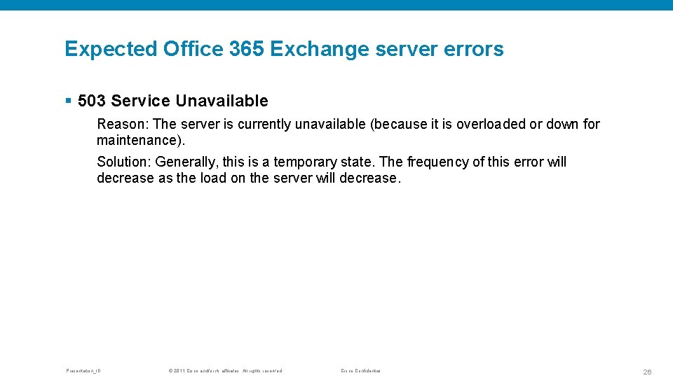 Expected Office 365 Exchange server errors § 503 Service Unavailable Reason: The server is