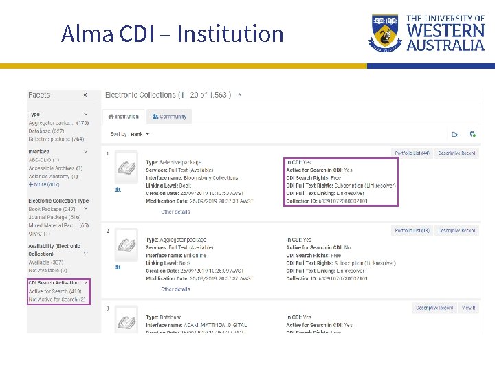 Alma CDI – Institution 