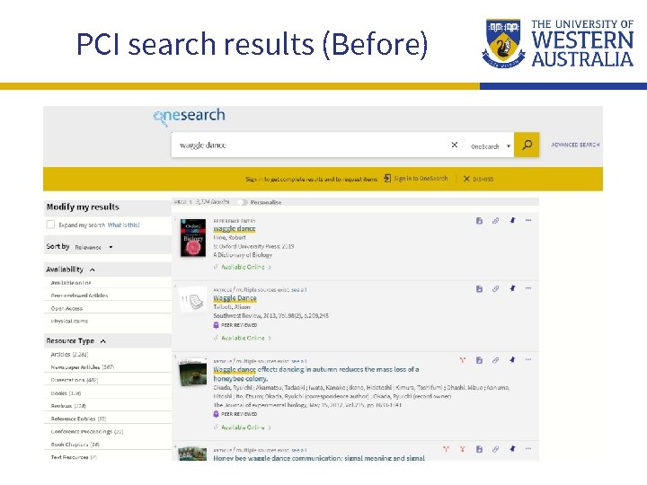 PCI search results (Before) 