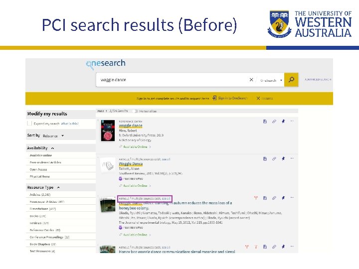 PCI search results (Before) 
