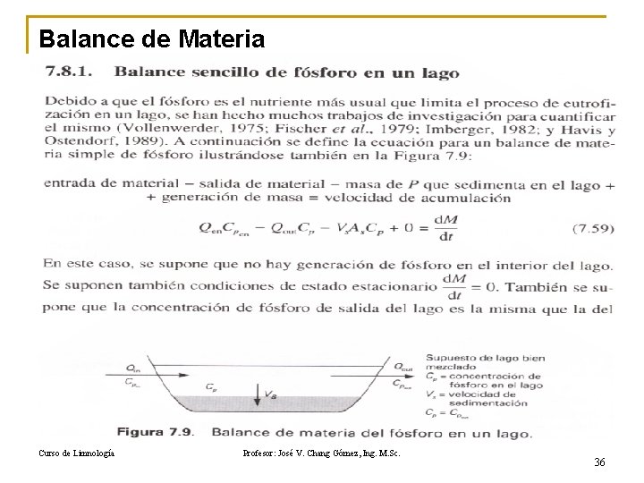 Balance de Materia Curso de Limnología Profesor: José V. Chang Gómez, Ing. M. Sc.
