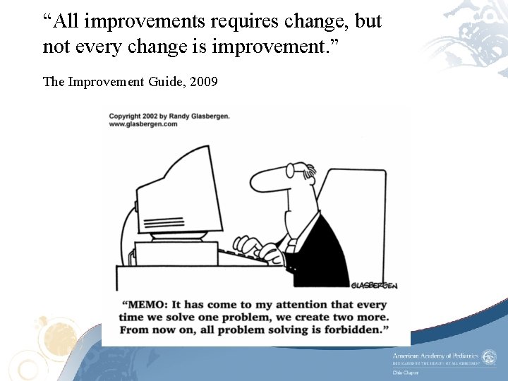 “All improvements requires change, but not every change is improvement. ” The Improvement Guide,