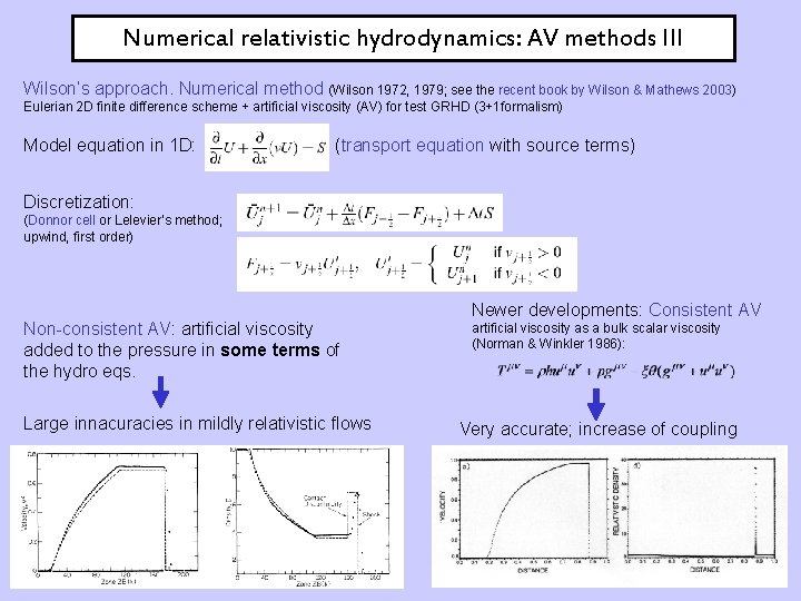 Numerical relativistic hydrodynamics: AV methods III Wilson’s approach. Numerical method (Wilson 1972, 1979; see