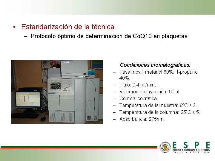  • Estandarización de la técnica – Protocolo óptimo de determinación de Co. Q