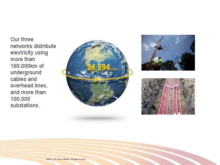 Our three networks distribute electricity using more than 180, 000 km of underground cables Our three networks distribute electricity using more than 180, 000 km of underground cables