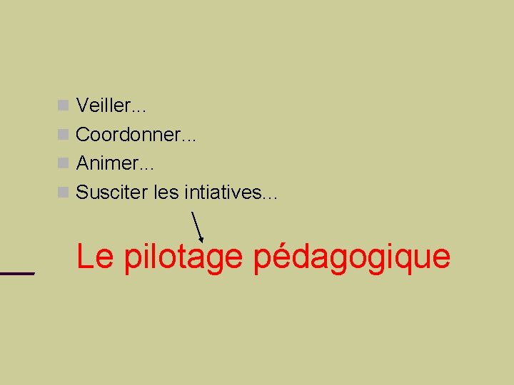  Veiller. . . Coordonner. . . Animer. . . Susciter les intiatives. .