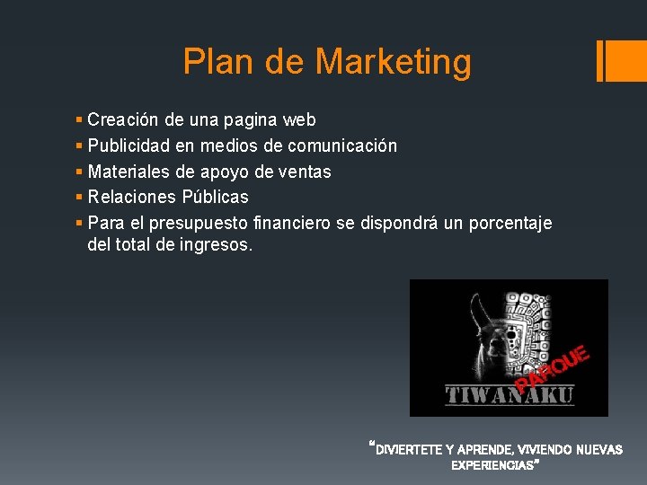 Plan de Marketing § Creación de una pagina web § Publicidad en medios de