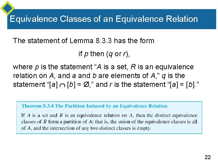 Equivalence Classes of an Equivalence Relation The statement of Lemma 8. 3. 3 has