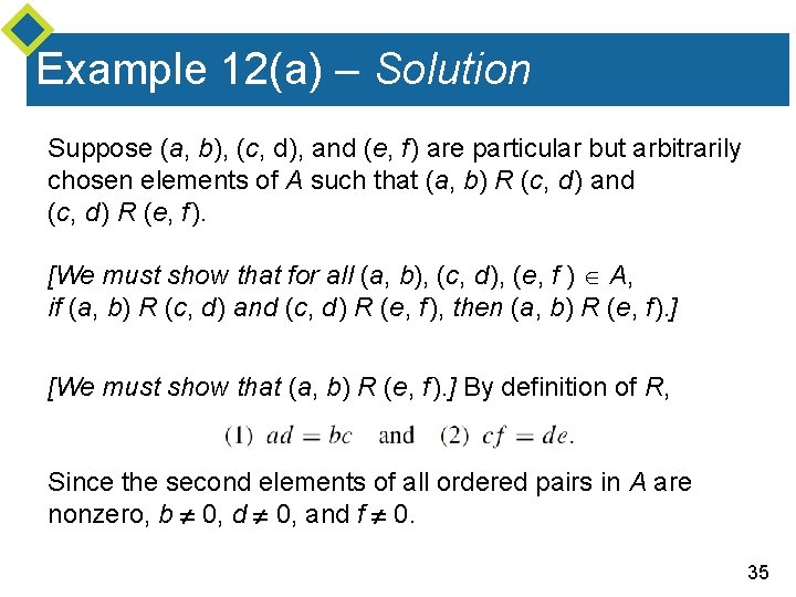 Example 12(a) – Solution Suppose (a, b), (c, d), and (e, f ) are