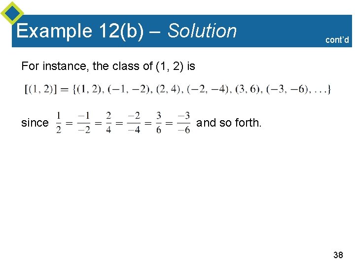 Example 12(b) – Solution cont’d For instance, the class of (1, 2) is since