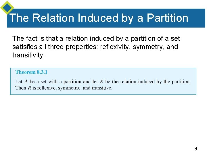 The Relation Induced by a Partition The fact is that a relation induced by