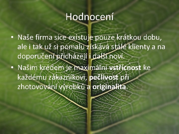 Hodnocení • Naše firma sice existuje pouze krátkou dobu, ale i tak už si