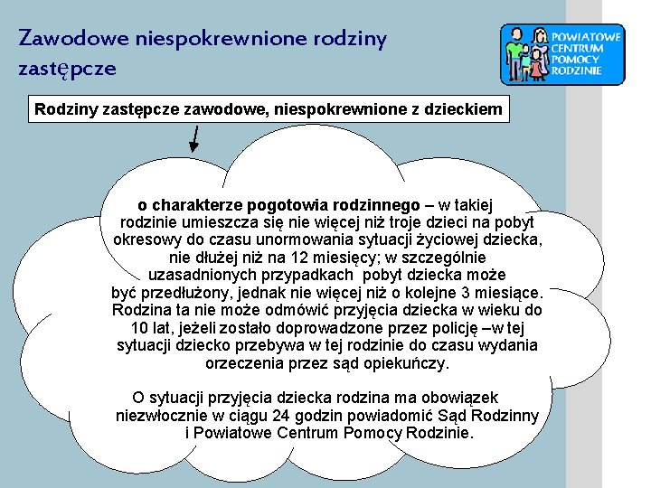 Zawodowe niespokrewnione rodziny zastępcze Rodziny zastępcze zawodowe, niespokrewnione z dzieckiem o charakterze pogotowia rodzinnego