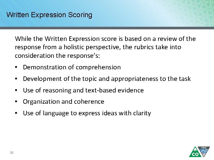 Written Expression Scoring While the Written Expression score is based on a review of Written Expression Scoring While the Written Expression score is based on a review of