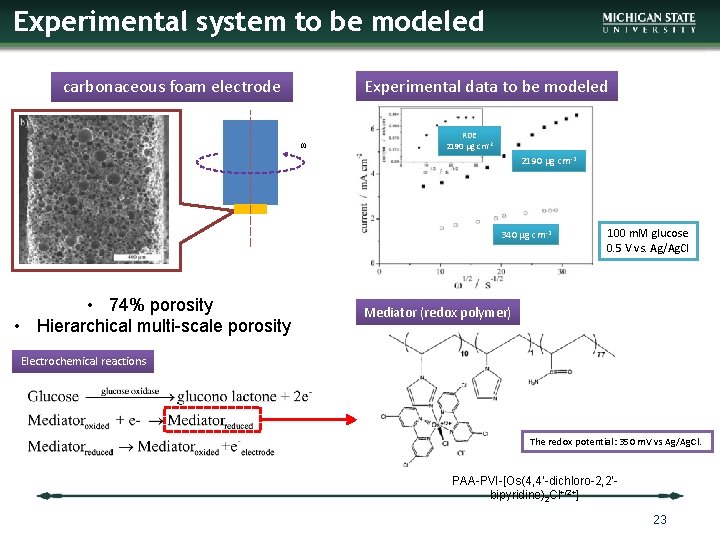 Experimental system to be modeled Experimental data to be modeled carbonaceous foam electrode ω
