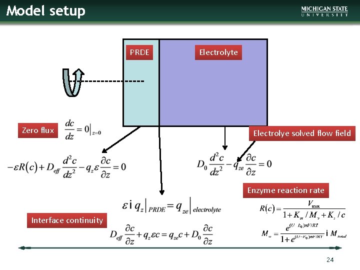 Model setup PRDE Zero flux Electrolyte Electrolye solved flow field Enzyme reaction rate Interface