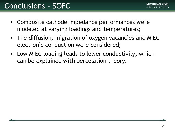 Conclusions - SOFC • Composite cathode impedance performances were modeled at varying loadings and