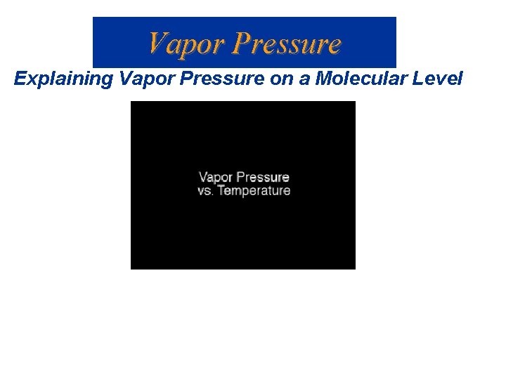 Vapor Pressure Explaining Vapor Pressure on a Molecular Level 