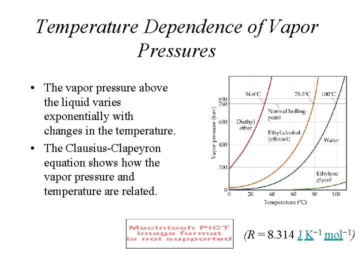 Temperature Dependence of Vapor Pressures • The vapor pressure above the liquid varies exponentially