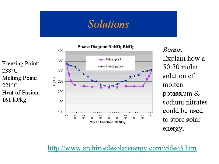 Solutions Freezing Point: 238°C Melting Point: 221°C Heat of Fusion: 161 k. J/kg Bonus: