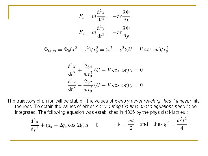 The trajectory of an ion will be stable if the values of x and