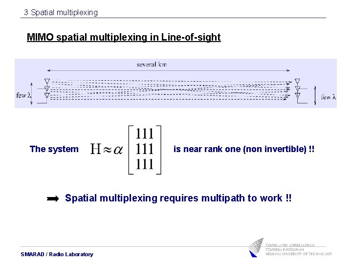 3 Spatial multiplexing MIMO spatial multiplexing in Line-of-sight The system is near rank one 3 Spatial multiplexing MIMO spatial multiplexing in Line-of-sight The system is near rank one