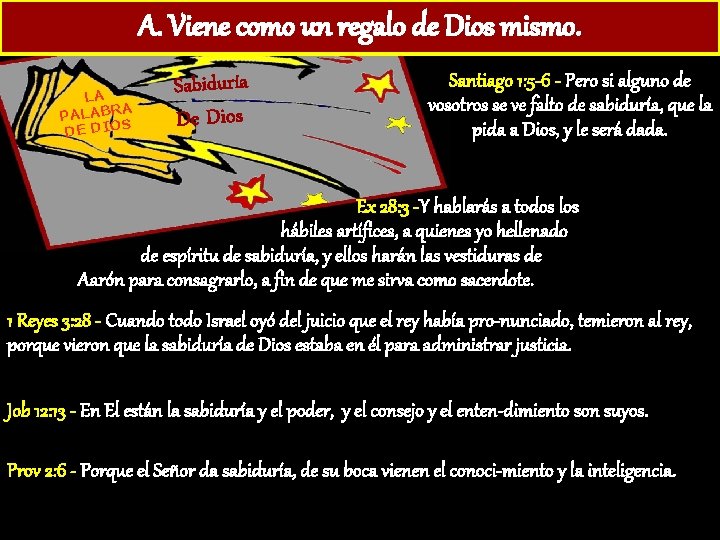 A. Viene como un regalo de Dios mismo. LA A PALABR DE DIOS Sabiduría