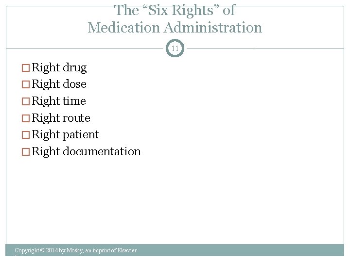 The “Six Rights” of Medication Administration 11 � Right drug � Right dose �