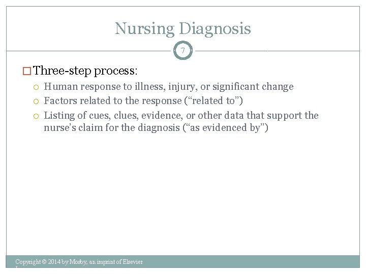Nursing Diagnosis 7 � Three-step process: Human response to illness, injury, or significant change