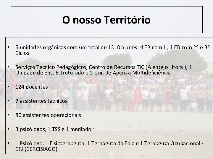 O nosso Território • 5 unidades orgânicas com um total de 1310 alunos: 4