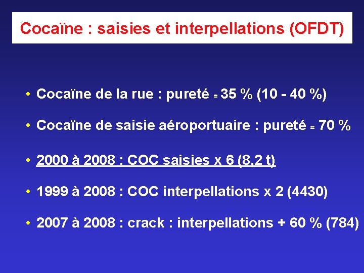 Cocaïne : saisies et interpellations (OFDT) • Cocaïne de la rue : pureté ≃ Cocaïne : saisies et interpellations (OFDT) • Cocaïne de la rue : pureté ≃