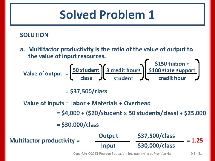 Solved Problem 1 SOLUTION a. Multifactor productivity is the ratio of the value of