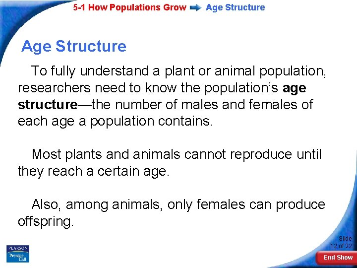 5 -1 How Populations Grow Age Structure To fully understand a plant or animal